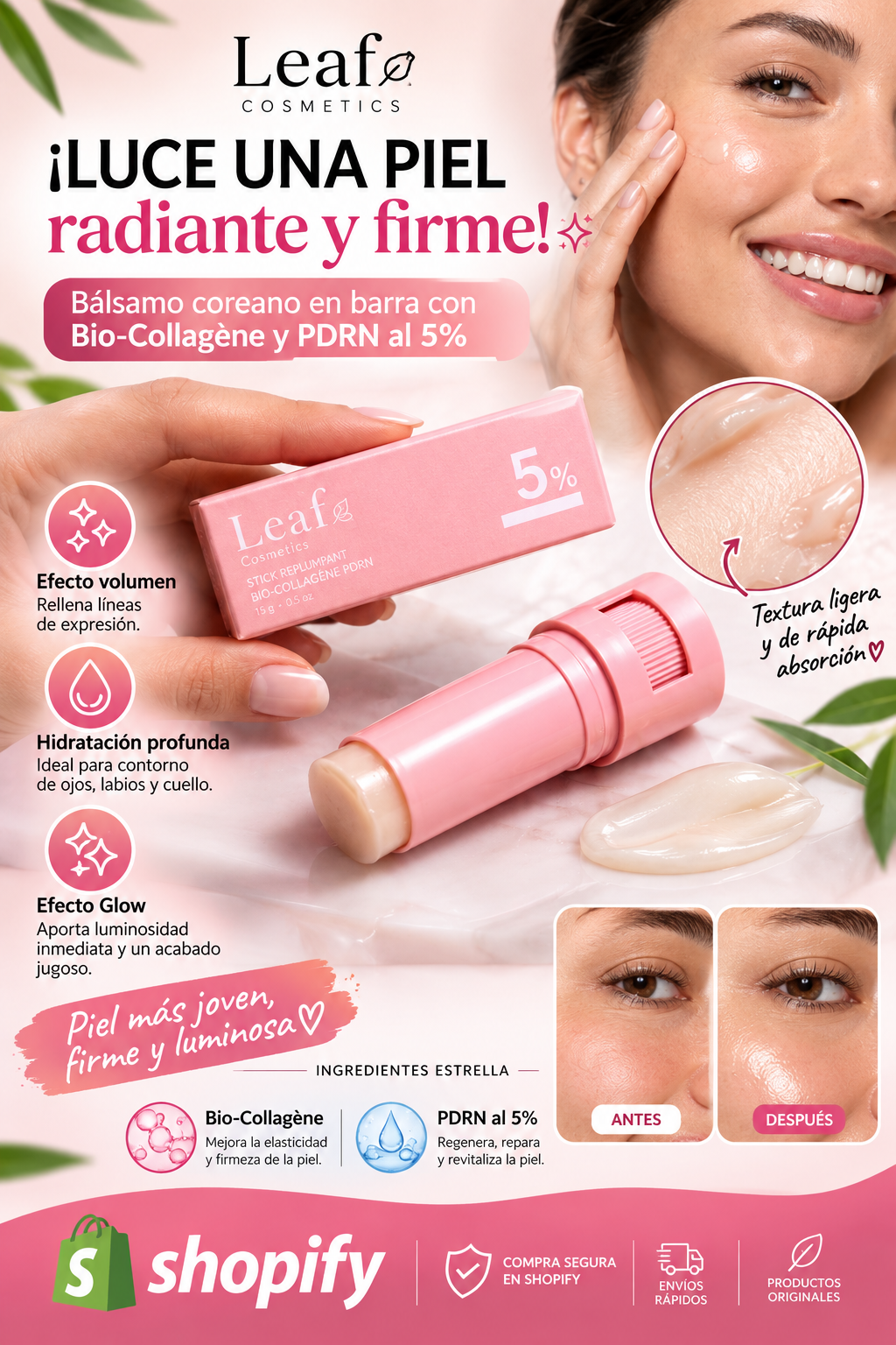 🌸 Leaf Cosmetics Stick Repulpant — Bálsamo Coreano